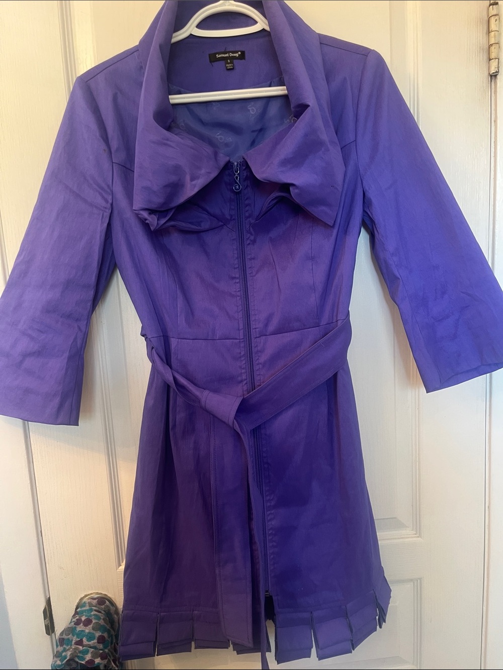 Samuel Dong Periwinkle Belted Fringed Trench Coat